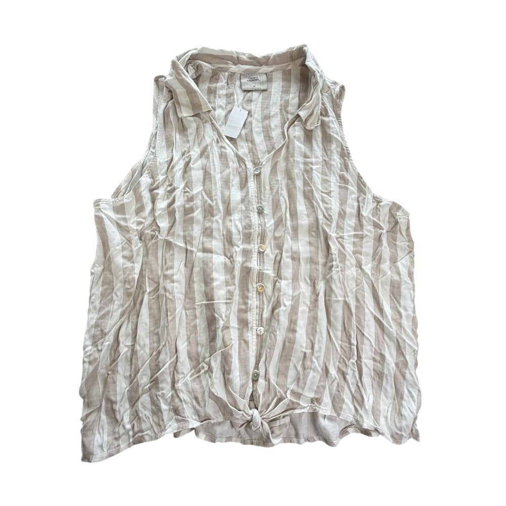 French Laundry Shirt Womens Plus 3X Beige Striped Sleeveless Button Front Top